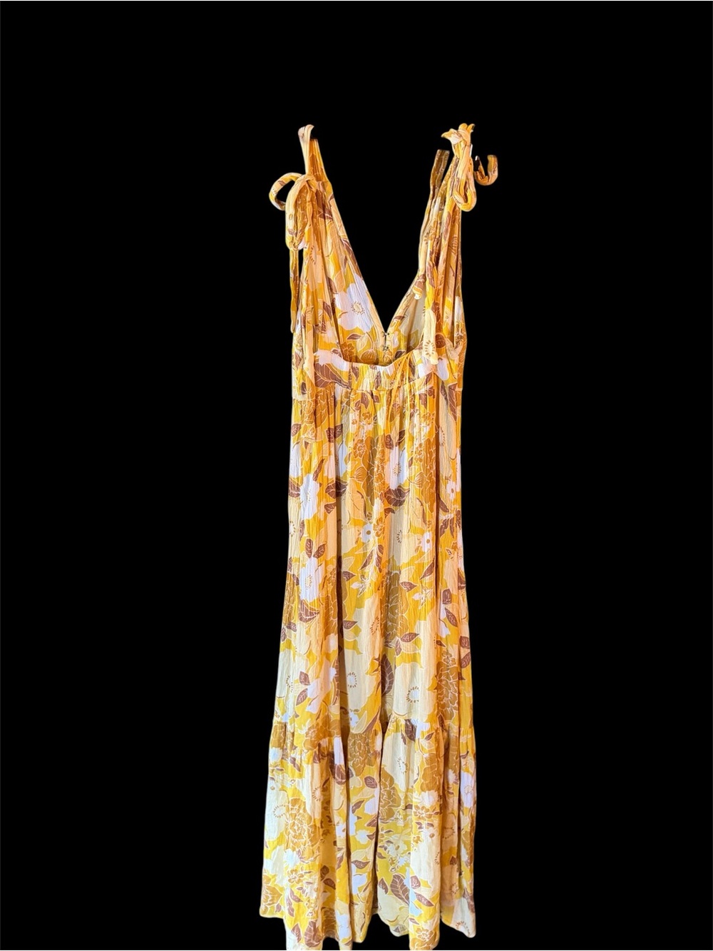 Abercrombie & Fitch Yellow Floral Tie-Shoulder Maxi Dress
